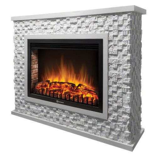 Портал Firelight Quadro 25 камень песчаник античный белый, белая эмаль