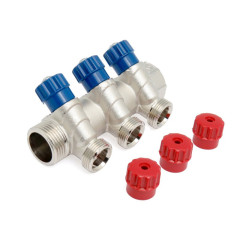 Коллектор с вентилями 3/4 3 выхода 1/2 красный COMPIPЕ