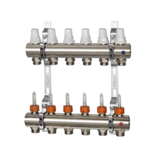 K013 1"x14 Коллектор с расходомерами, с кронштейнами, под сервоприводы М28х1,5