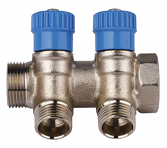 Коллектор с вентилями 3/4 2 выхода 1/2 синий COMPIPЕ