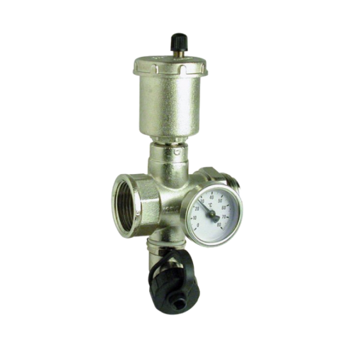 205 1" Промежуточный фитинг для коллектора с авт. воздухоотводчиком, термометром, сливным краном