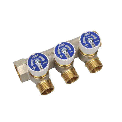 227 3/4"х 3 Коллектор простой сборный с отсекающими кранами, выходы 1/2"M.RU