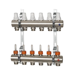 K013 1&quot;x 8 Коллектор с расходомерами, с кронштейнами, под сервоприводы М28х1,5