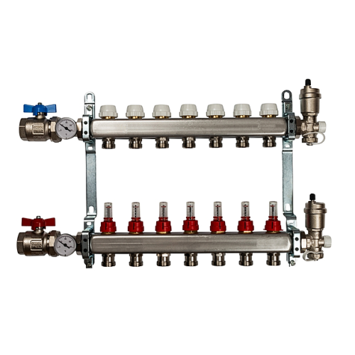 Коллекторная группа в сборе 1" 7 выходов 3/4 с измерителем потока COMPIPЕ