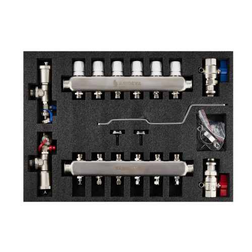 Коллекторная группа без расходомеров в сборе 1"х11 вых. (НЕРЖ)  ARIDEYA
