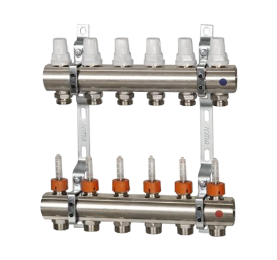 K013 1"x11 Коллектор с расходомерами, с кронштейнами, под сервоприводы М28х1,5