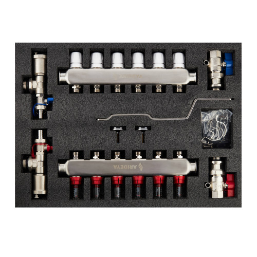 Коллекторная группа с расходомером в сборе 1"х3 вых. (НЕРЖ)  ARIDEYA
