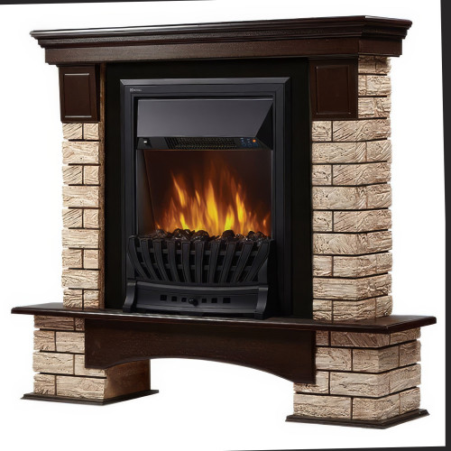 Портал Firelight Forte Wood Classic камень коричневый, шпон темный дуб