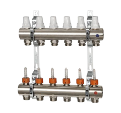 K013 1&quot;x 4 Коллектор с расходомерами, с кронштейнами, под сервоприводы М28х1,5