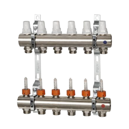 K013 1"x12 Коллектор с расходомерами, с кронштейнами, под сервоприводы М28х1,5